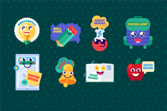 Cartoon Study Reward Stickers Set: Graphics & Crafts for Creative Design