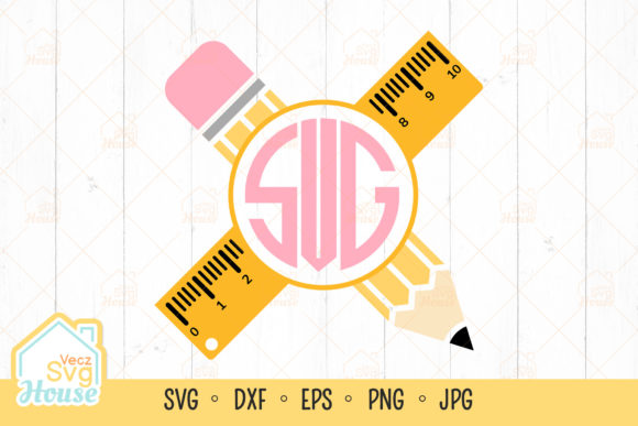 Pencil and Ruler Name Monogram Frame SVG