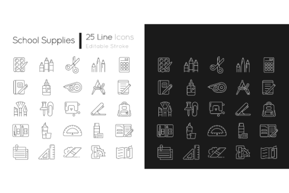 School Supplies Linear Icons Bundle: Graphics for Local Branding